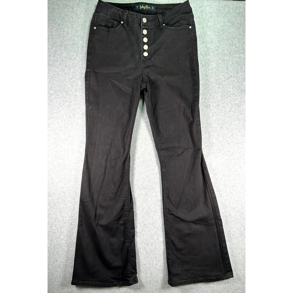 Indigo Rein Jeans Womens 9 Black Denim Cotton Flared Leg Dark Wash Button Fly